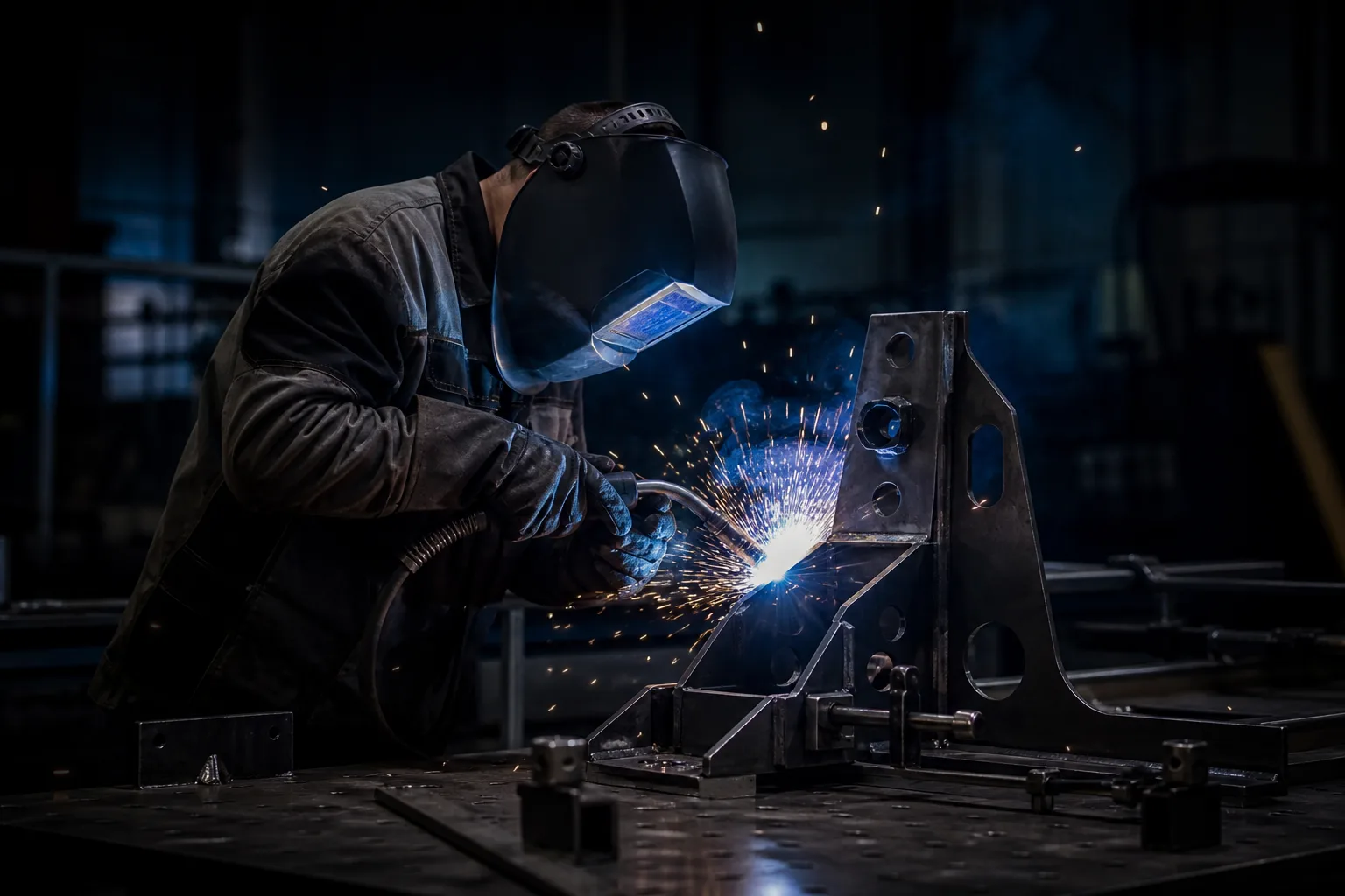 Placeholder image of a technician welding a steel fabrication component
