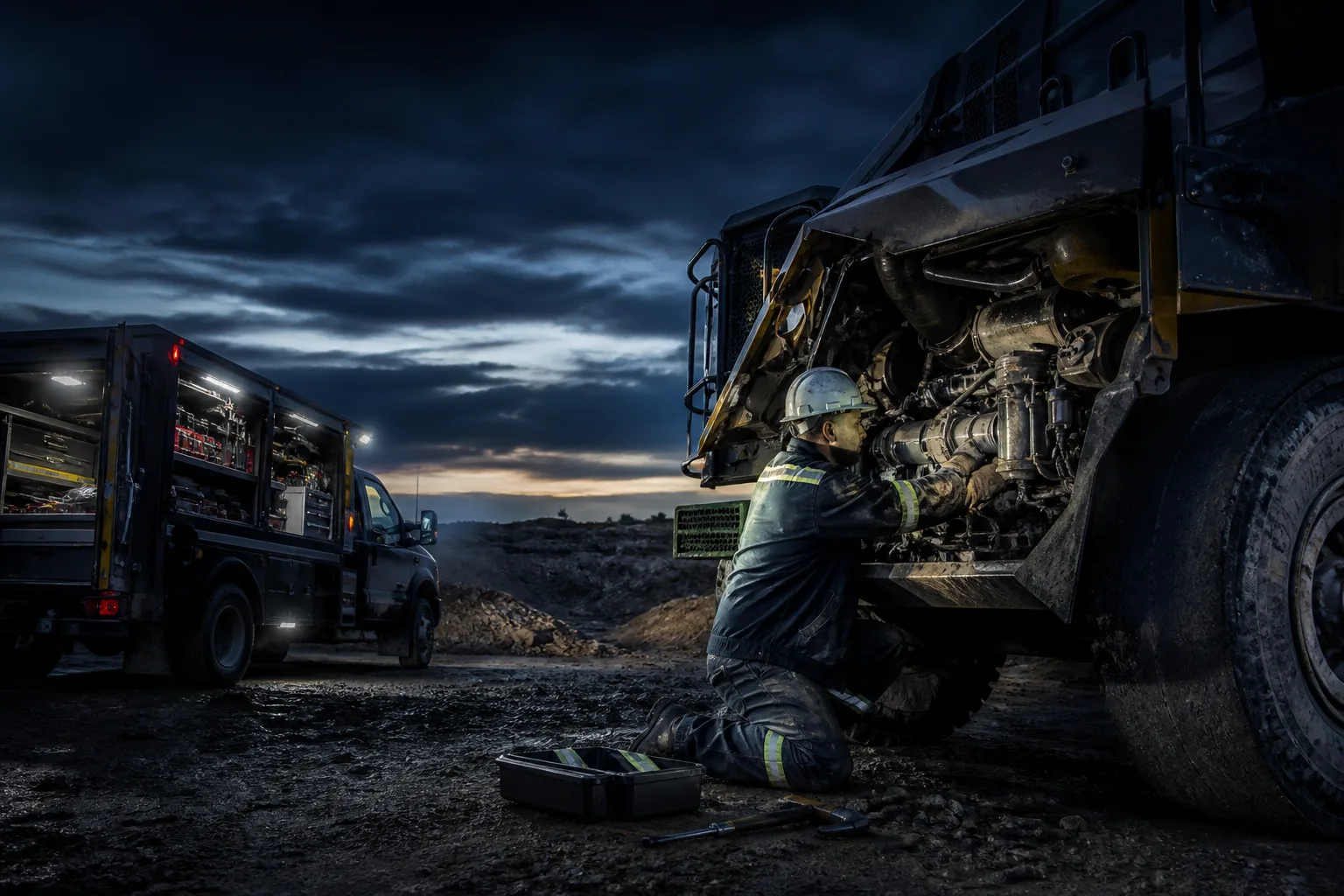 Placeholder image of a mobile technician carrying out field service on heavy equipment